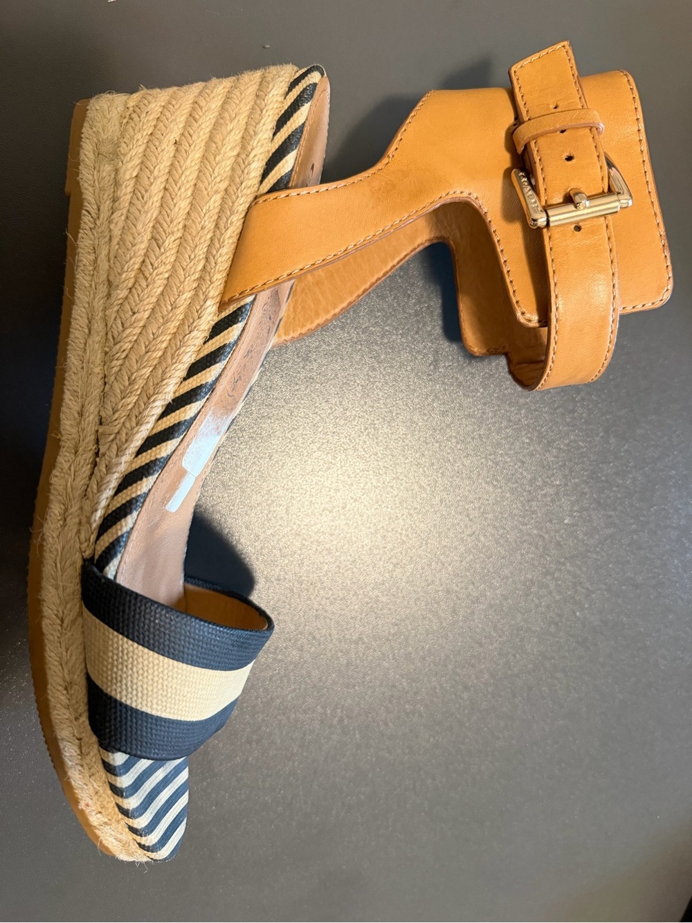 Coach Helen Striped Esoadrilles Wedge Sandals Leather Ankle Strap Size 9 - Picture 5 of 8